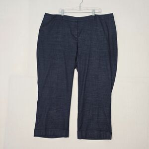 Lane Bryant Womens 26 Dark Blue Chambray Wide Leg Cuffed Stretch Trouser Pants